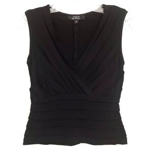 Tadashi Top Tiered Pleat Sleeveless Surplice Black Small Petite